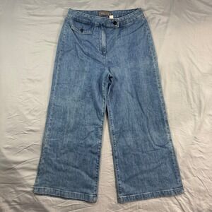 POINT SUR Wide Leg Flared Cropped Jeans Women's 31 Modern Chic Boho Blue